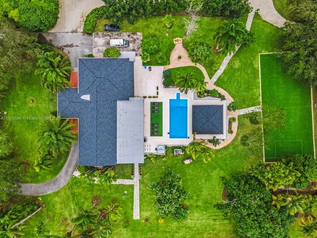 an aerial view of a house