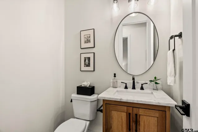 a bathroom with a toilet a sink and a mirror
