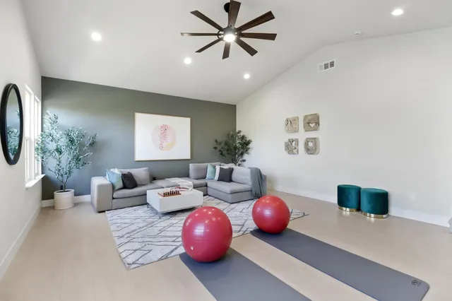 a view of a park with a slide