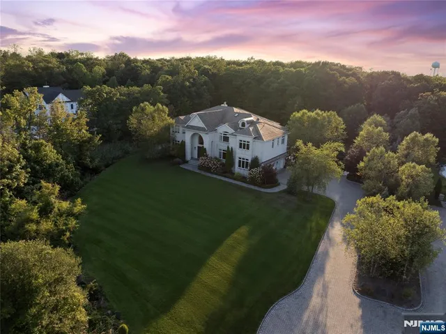 an aerial view of a house with a garden