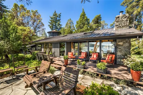 a view of a lake with a mountain in the background