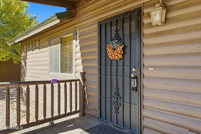 a view of a porch of a house