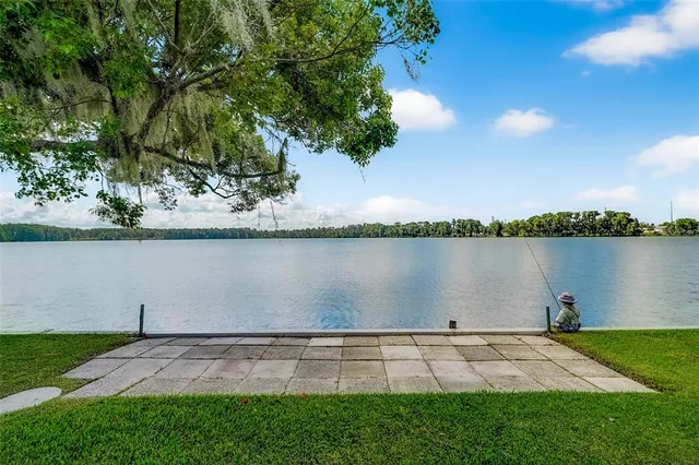 a view of a lake from a yard