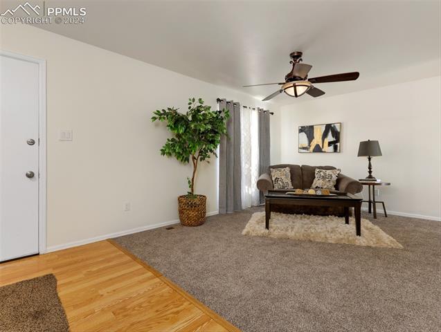 142 Mac Neil Road Pueblo, CO 81001 - Photo 8 of 24 Living room with light hardwood / wood-style flooring and ceiling fan