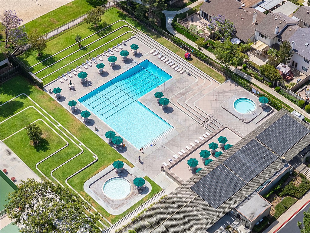 75 Willow Tree Lane Irvine, CA 92612 - Photo 32 of 49 an aerial view of a tennis ground with a table and chairs