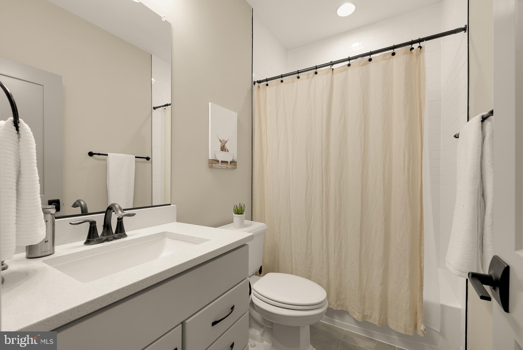 12650 Popes Head Road Clifton, VA 20124 - Photo 42 of 69 a bathroom with a sink a toilet a mirror and shower curtain