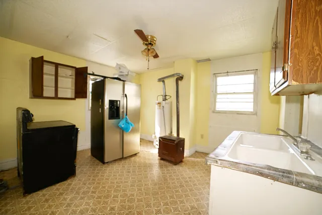 a hallway with windows