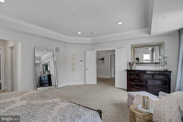 a view of a bedroom with closet and cabinet