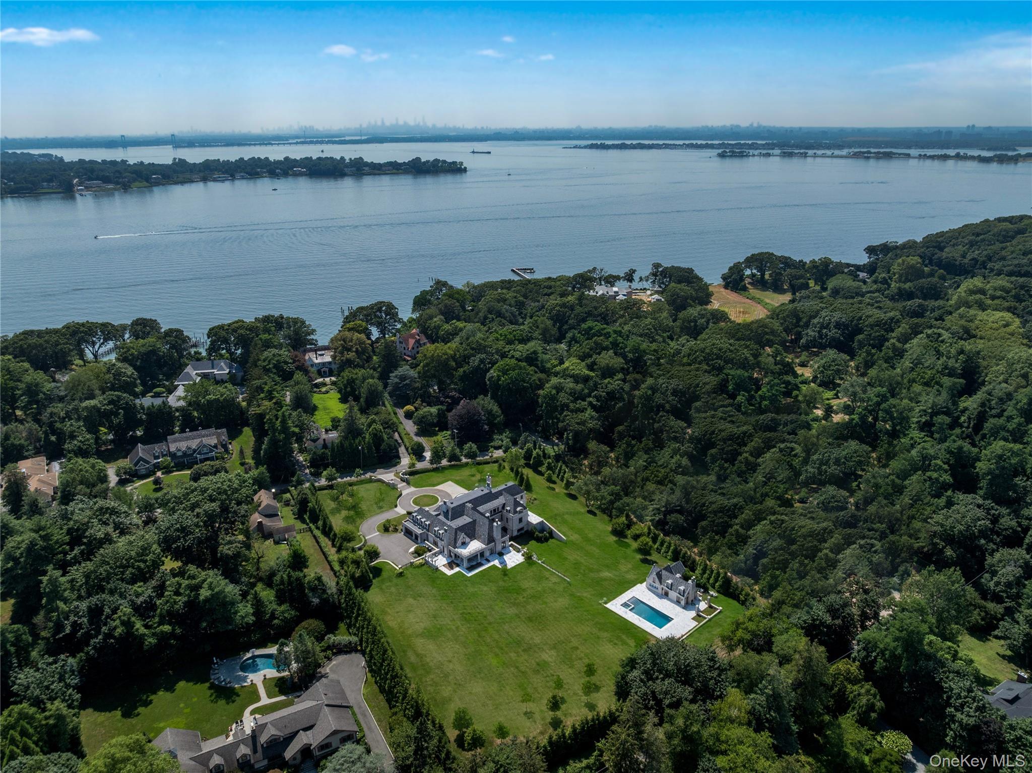 a view of a lake with a city view