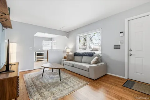 a living room with furniture and a rug