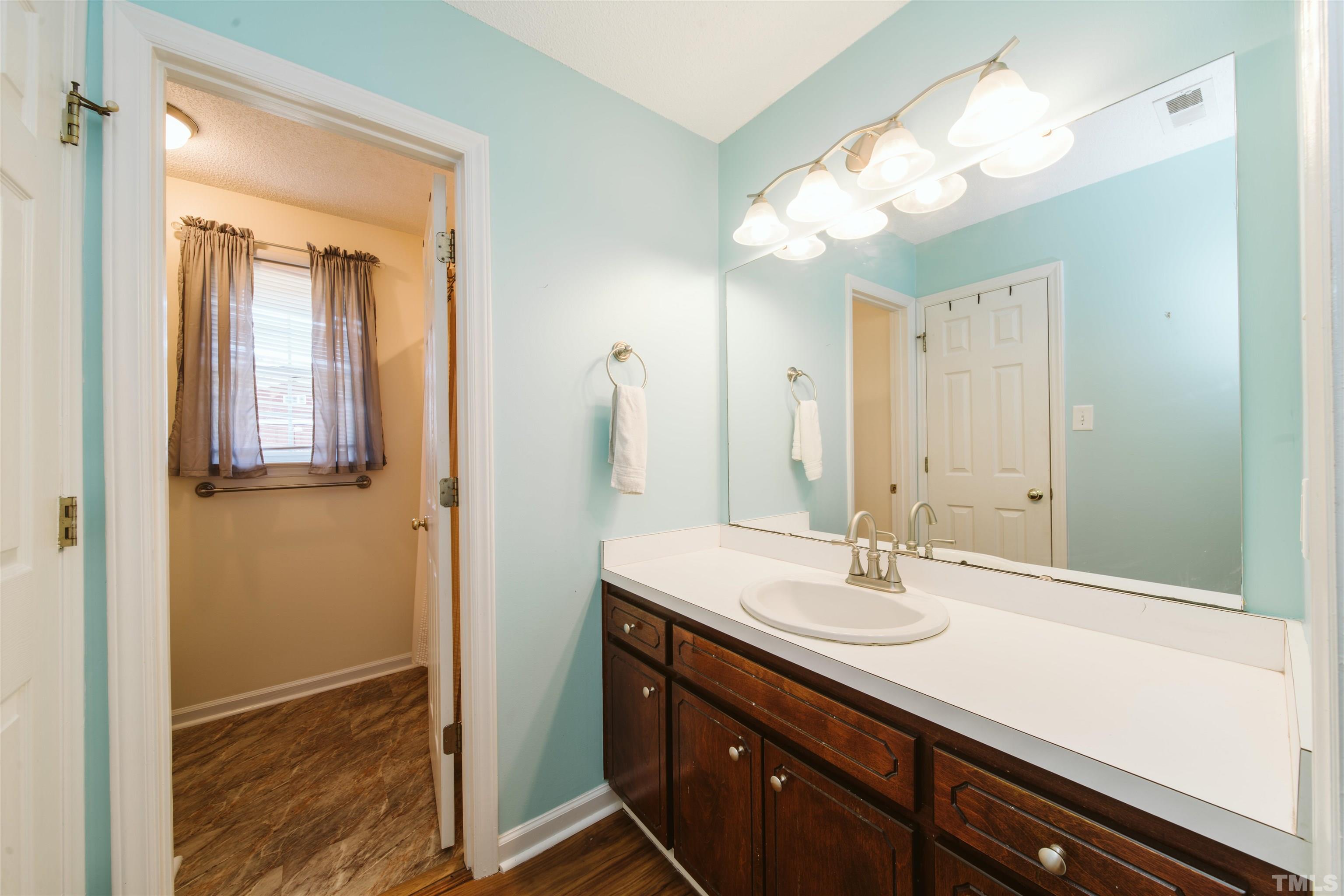 1283 Lee Road Clayton, NC 27520 - Photo 10 of 32 a bathroom with a sink a light fixture and a mirror