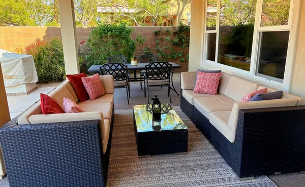a outdoor living space with furniture