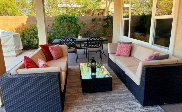 a outdoor living space with furniture