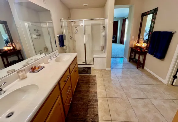 a bathroom with sink double vanity