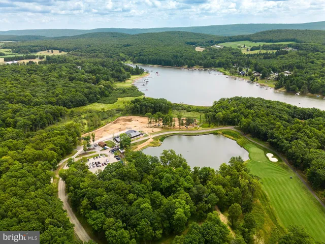 a view of a lake with a city view
