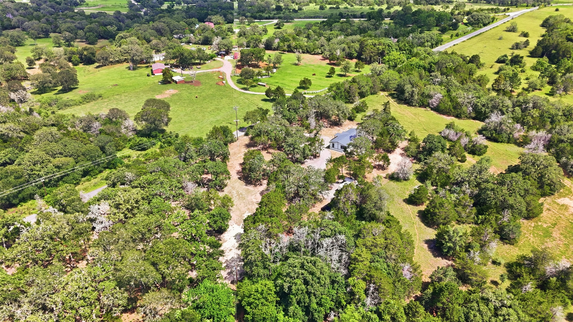 154 Antioch Road Smithville, TX 78957 - Photo 29 of 32 Vast green spaces and dense woodland surround this secluded, private estate, offering unparalleled tranquility.
