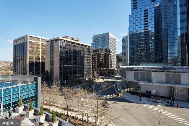 a view of tall buildings