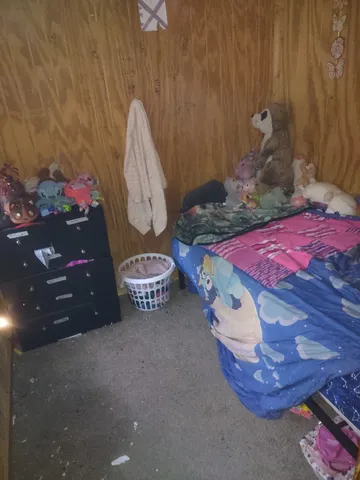 a view of a room with a fireplace and painted walls