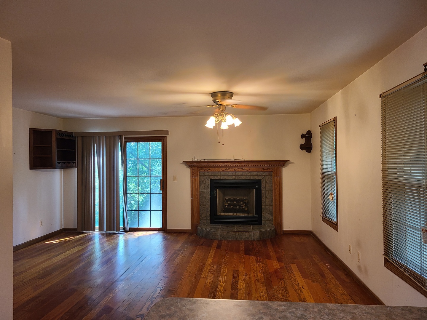 2871 East 777th Road Utica, IL 61373 - Photo 3 of 18 an empty room with wooden floor fireplace and windows