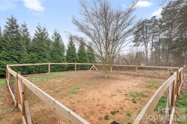 a backyard of a house with lots of trees