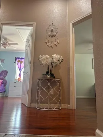 a view of dining room with wooden floor