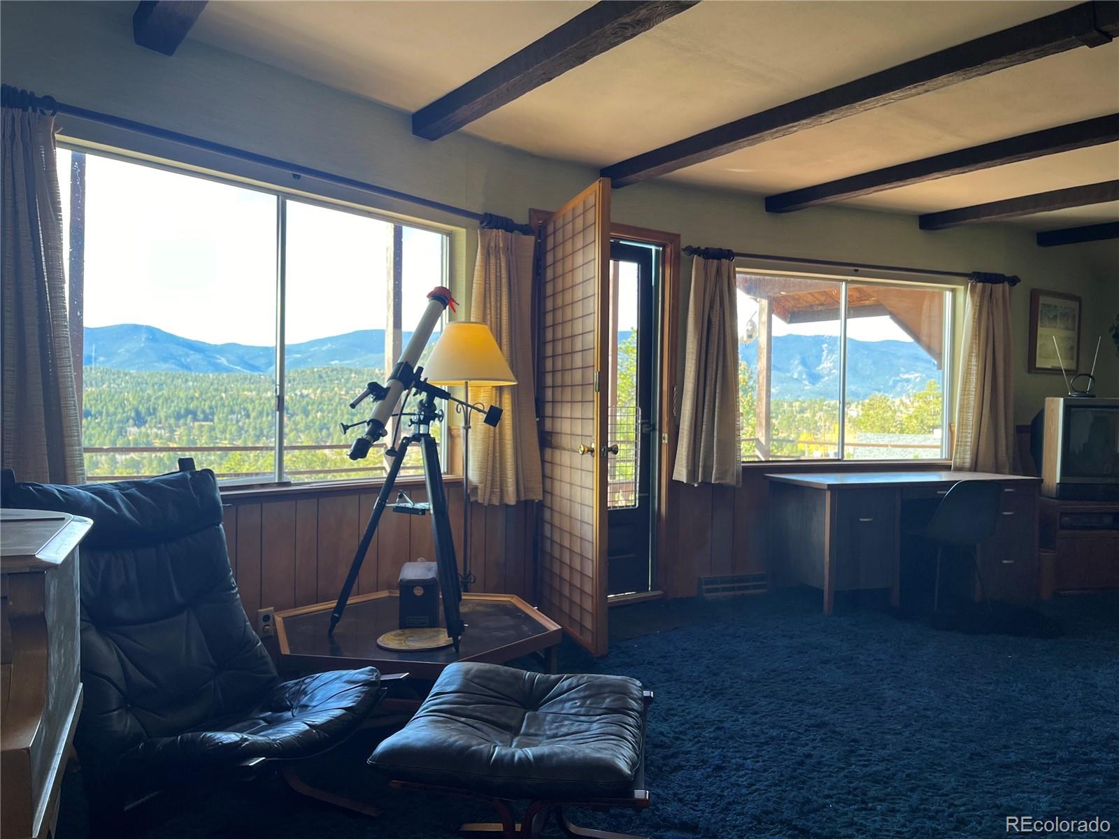 160 South Circle Drive Bailey, CO 80421 - Photo 18 of 26 a living room with hardwood floor and large windows