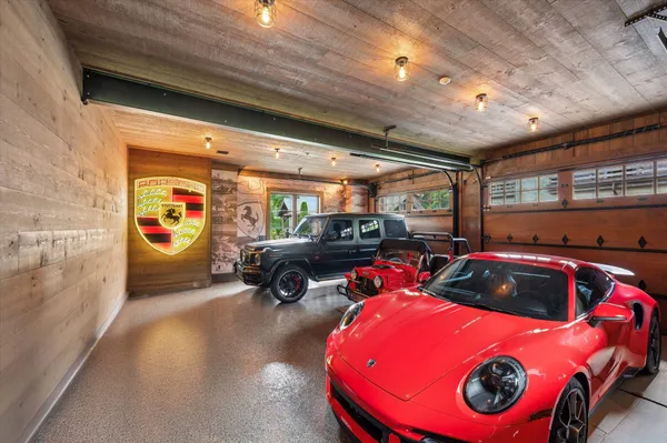 a car is parked in a parking room