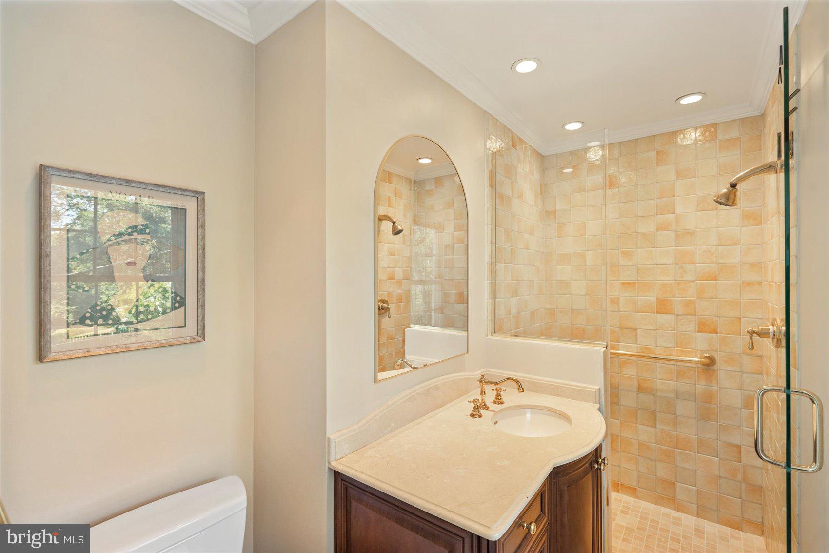 2413 Stanwick Road Phoenix, MD 21131 - Photo 17 of 46 a bathroom with a sink mirror and a shower