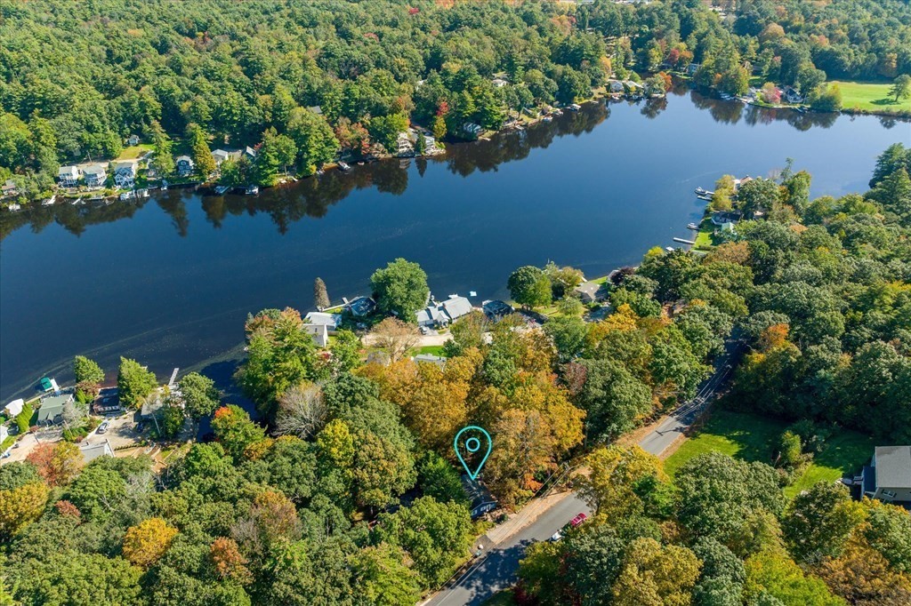a view of a lake with a park