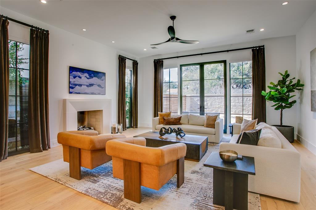 9721 Kerrisdale Lane Dallas, TX 75230 - Photo 1 of 25 a living room with fireplace furniture and a large window