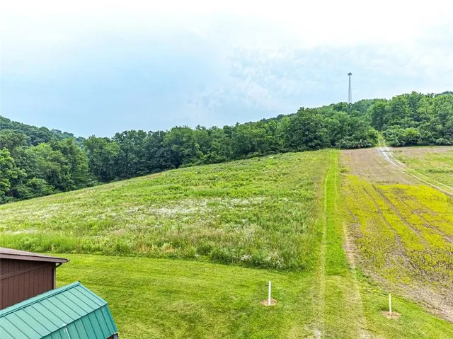 a view of a garden with a building in the background