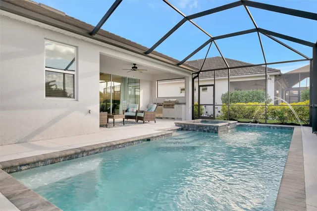 a view of a lake with a garden