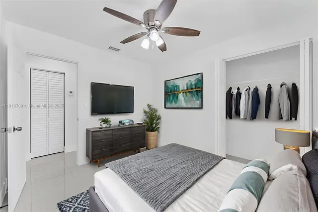 a bedroom with a bed and a flat screen television