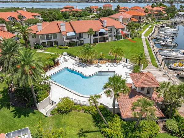 a view of a city with lawn chairs