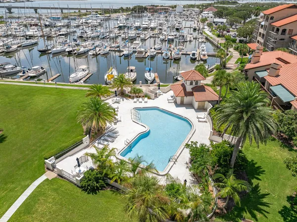 a view of a lake with a houses