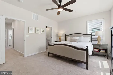 a bed room with a bed and a walk in closet
