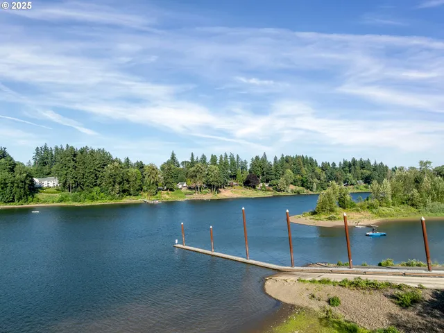 an aerial view of a house with a lake view