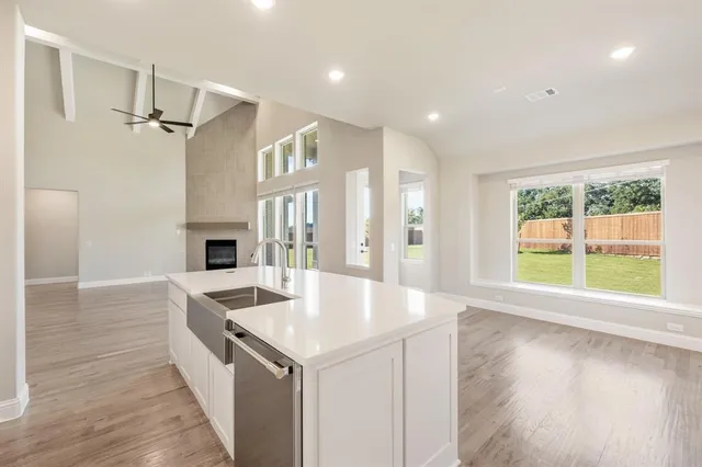 a view of kitchen and windows