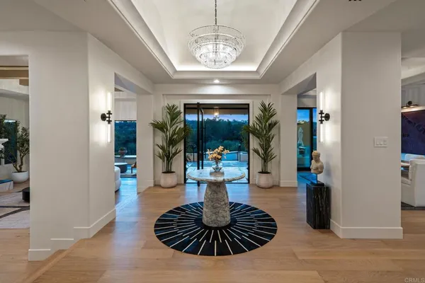 a living room with furniture a fireplace and a potted plant