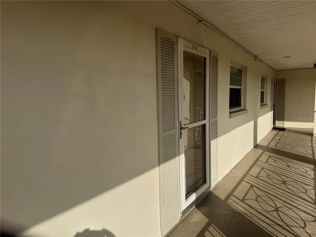 a view of a balcony from door