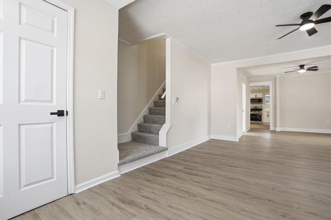 110 Messinger Street Bangor, PA 18013 - Photo 13 of 39 Newly updated living area featuring resilient flooring and sleek ceiling fans.