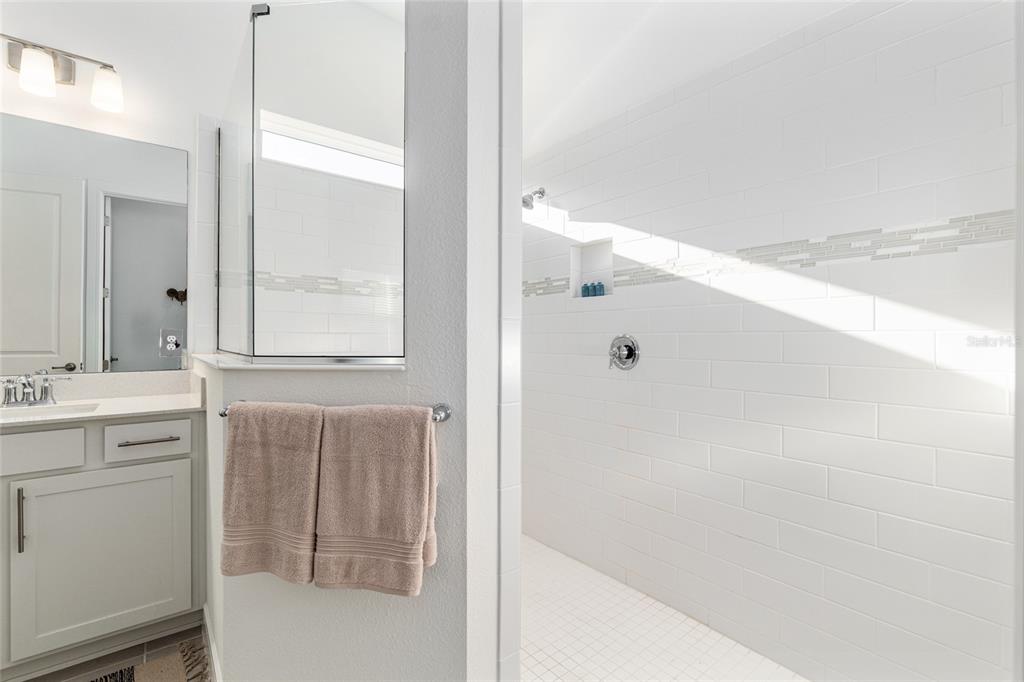 8809 Southwest 61st Loop Ocala, FL 34481 - Photo 16 of 41 a bathroom with a sink a mirror and a shower
