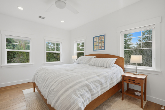 2450 Snake Creek Road Midway, UT 84049 - Photo 13 of 34 Bedroom with light wood-style flooring, ceiling fan, and recessed lighting