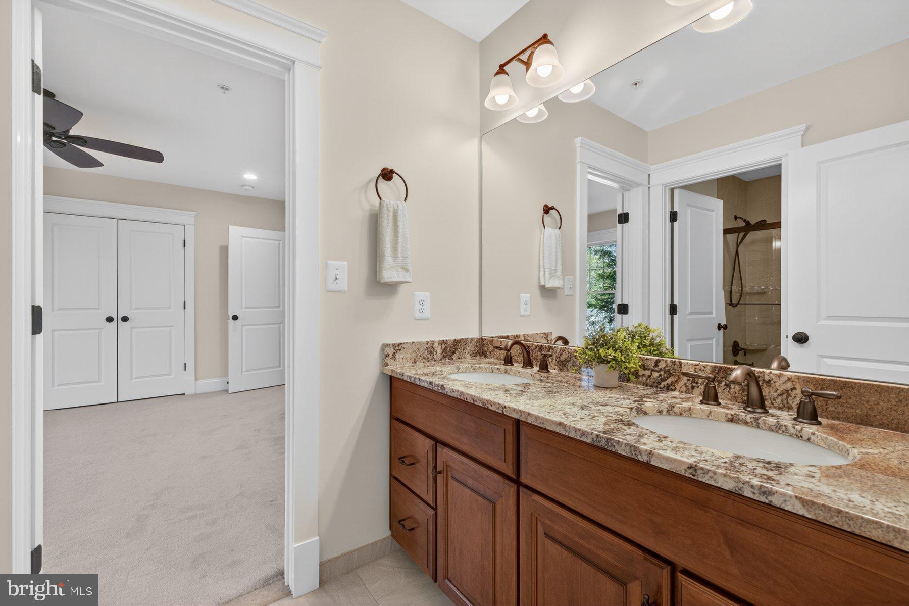 5011 Rugby Avenue Bethesda, MD 20814 - Photo 26 of 65 a bathroom with a granite countertop sink and a mirror