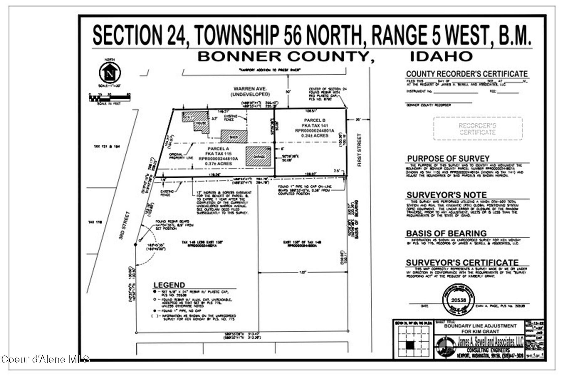509 3rd Street Priest River, ID 83856 - Photo 16 of 96 016_Plat of Survey Showing 2 Parcels