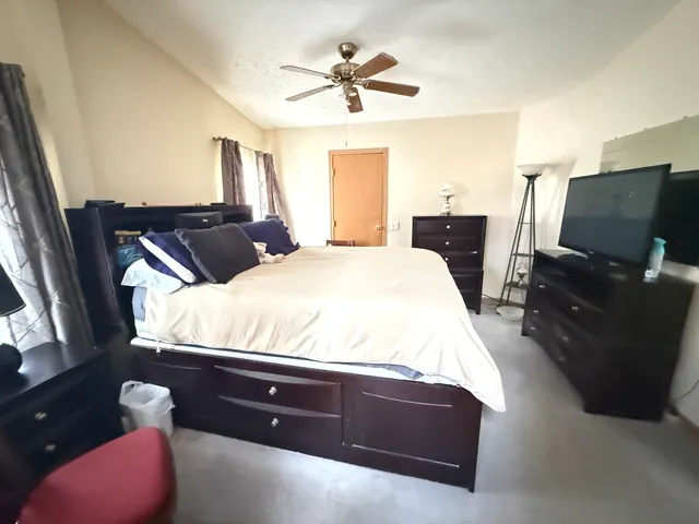 a bed room with a bed and a television