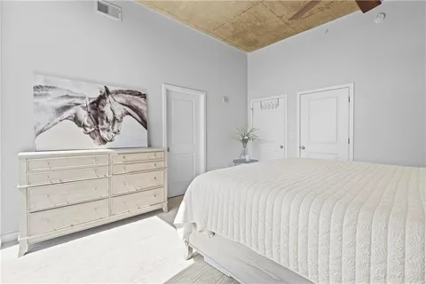 a view of a room with racks on the wall
