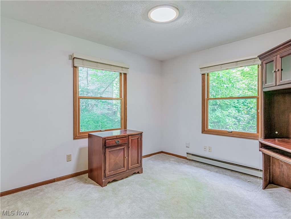 3087 Baughman Road Clinton, OH 44216 - Photo 17 of 24 Carpeted empty room with a textured ceiling, a wealth of natural light, and a baseboard radiator