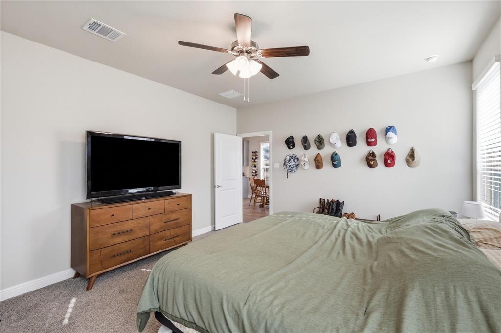 141 Medina Lane Rhome, TX 76078 - Photo 20 of 36 Recessed lighting, ceiling fan, and carpet flooring