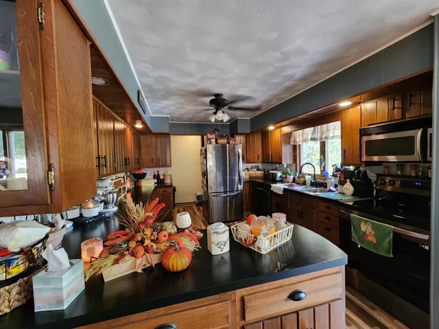 a kitchen with lots of counter top space